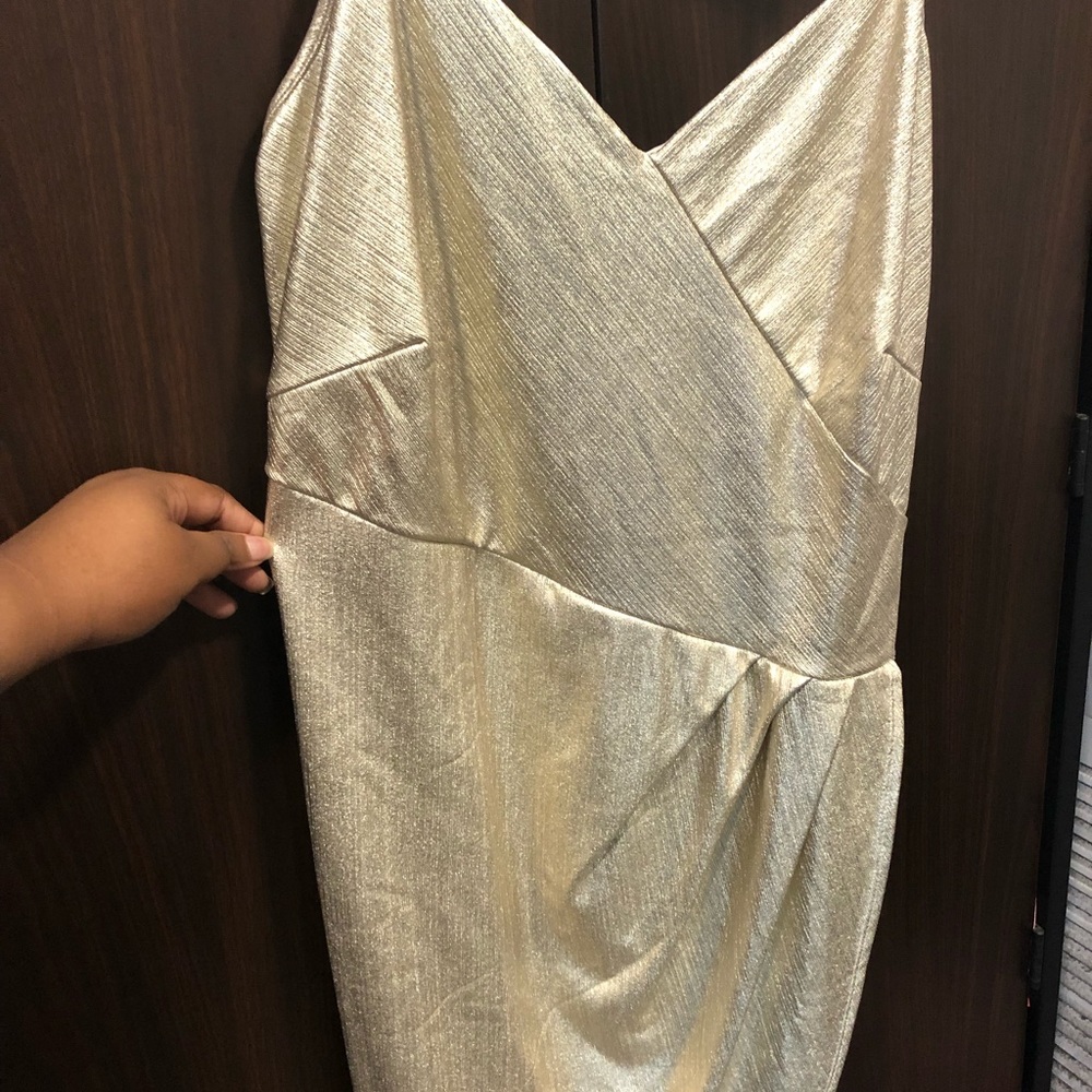 Plus Size Faux Wrap Gold Dress